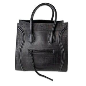 Celine Crocodile-Embossed Phantom Tote Med Calfskin Leather Top Handle MSRP 3100